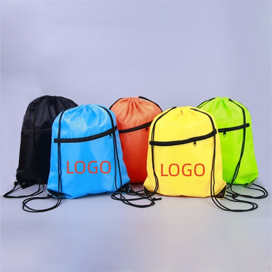 Drawstring Bags with Front Zipper Pocket