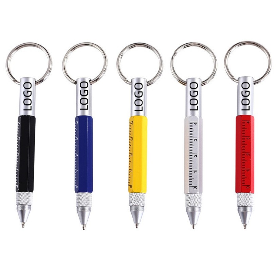 6 in 1 Multifunction  Ballpoint Pen with Keychain