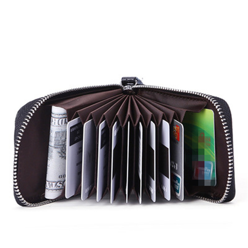 Double zipper leather card holder