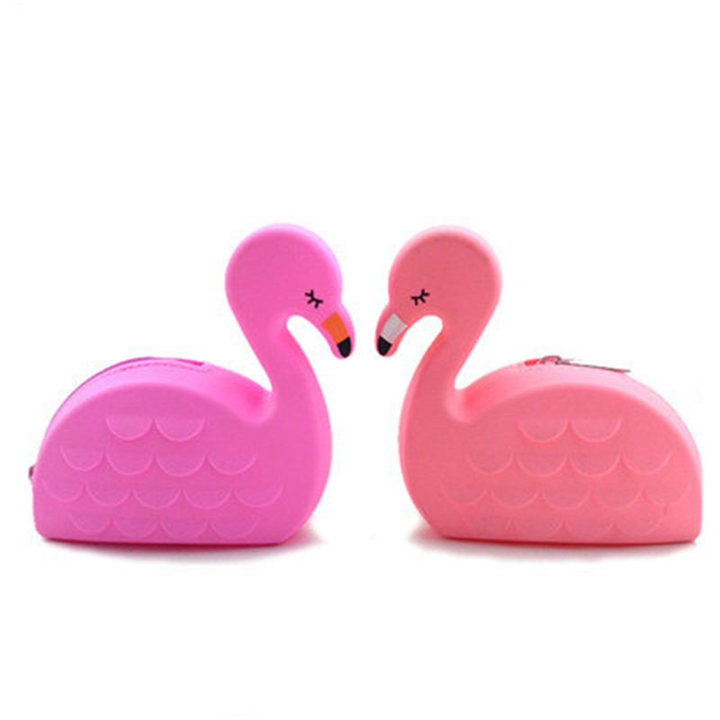 Flamingo Shaped Silicone Zipper Coin Purse