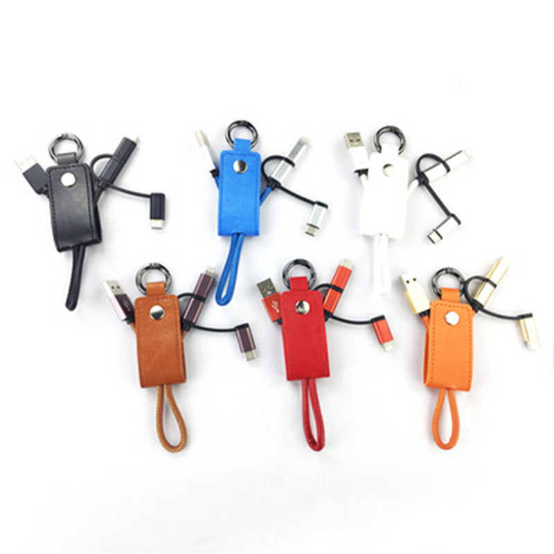 3 In 1 Leather Charging Cable with Keychain