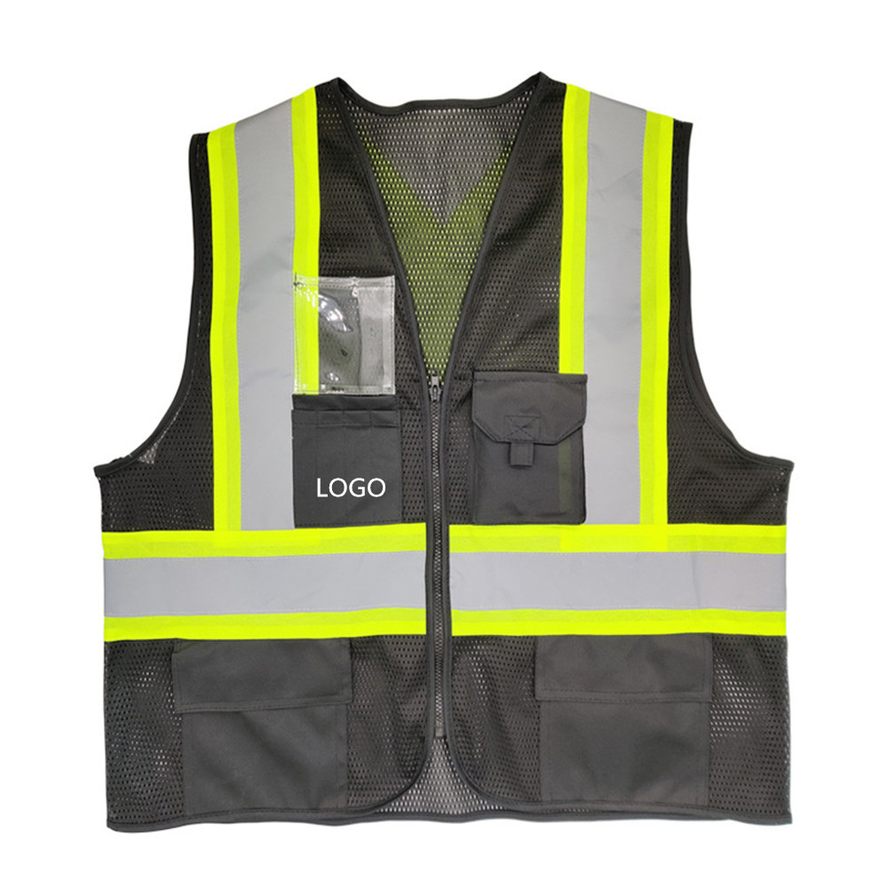 5 Pockets High Visibility Black Mesh Safety Vest