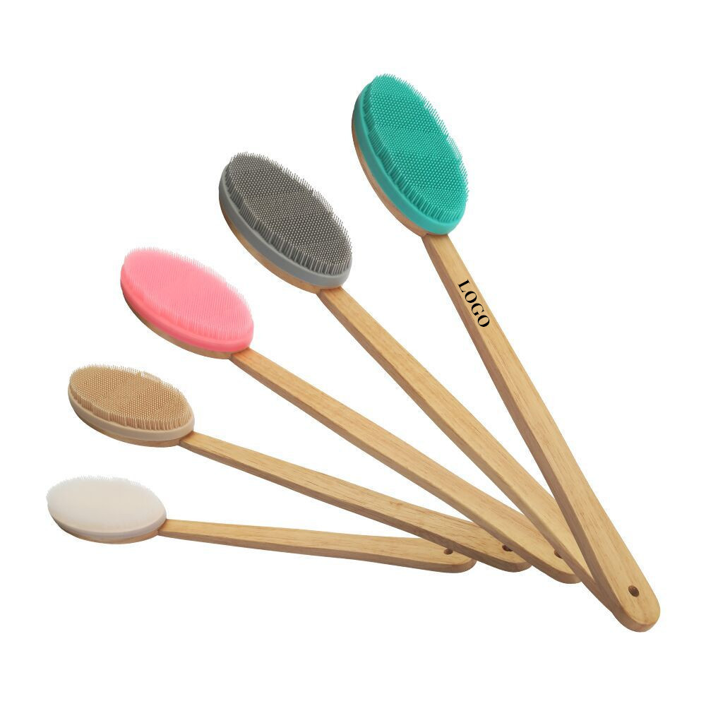 Silicone Bath Body Brush with Wood Handle