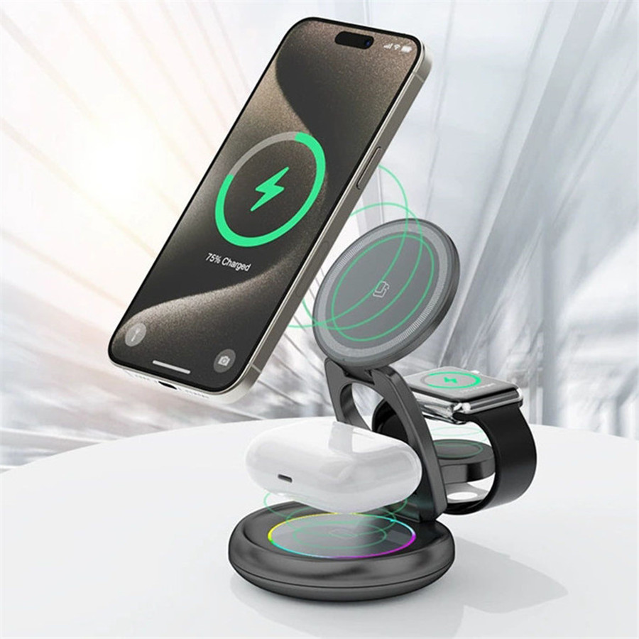 Multifunctional Three- in-One 15W Wireless Charging Desktop Stand 