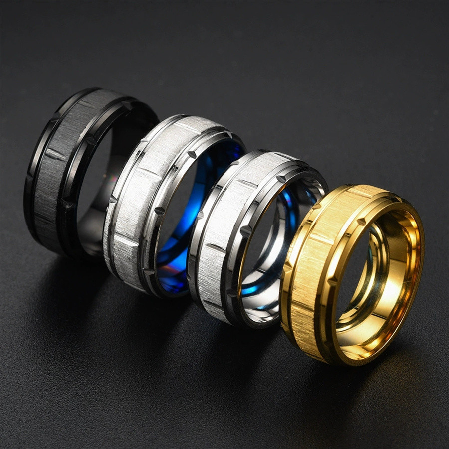 8MM Stainless Steel Men's Titanium Plated Patterned Ring