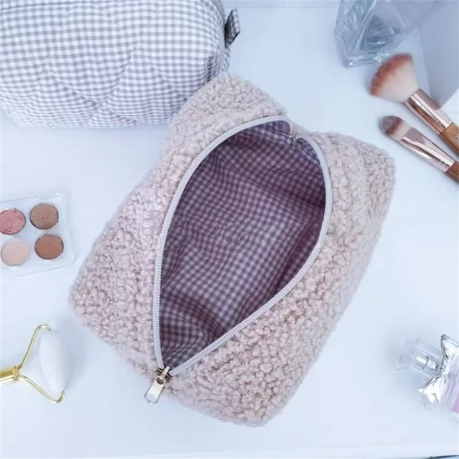 Large Capacity Fleece Makeup Bag Portable Travel Cosmetic Storage Pouch