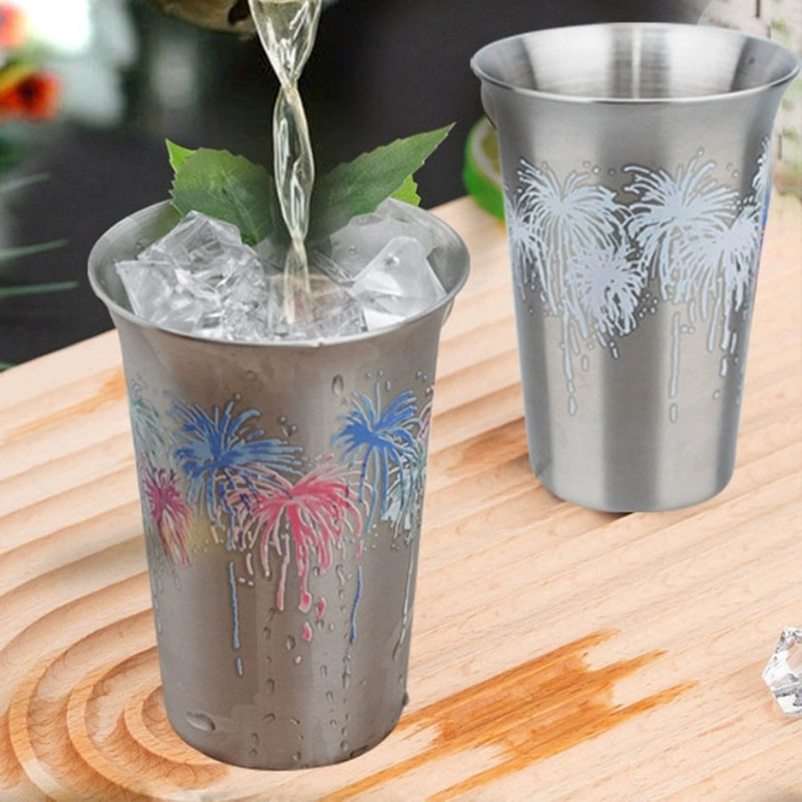 New Style Cold-Sensitive Color-Changing Stainless Steel Wine Glass with Fireworks Design
