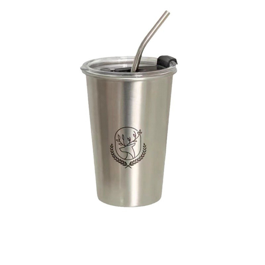 304 Stainless Steel Beer Mug with a Lid and a Straw