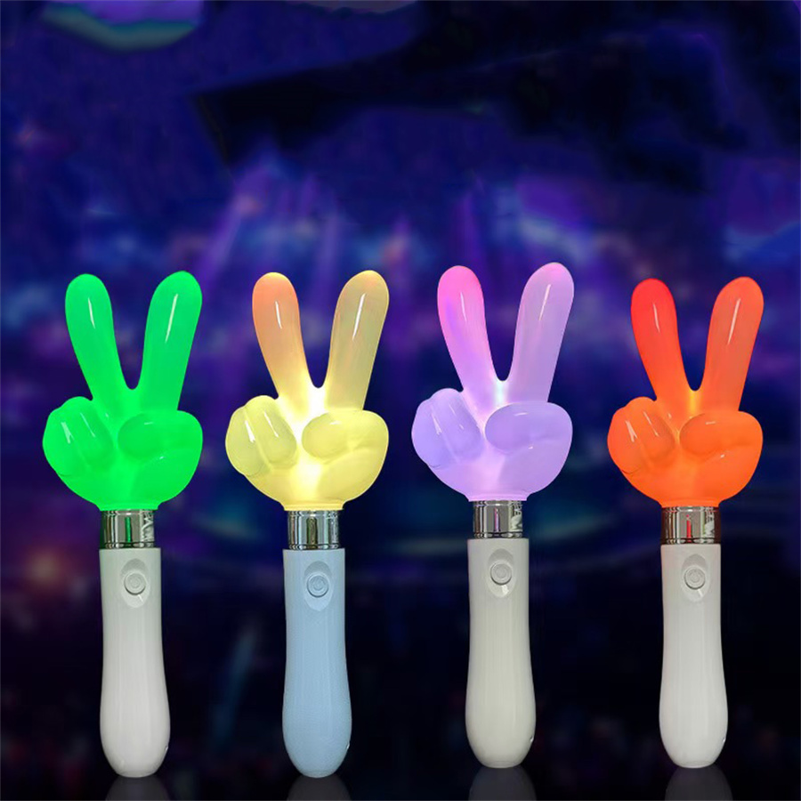 15-Color LED Artist Cheering Stick in Victory-gesture Shape for Concerts