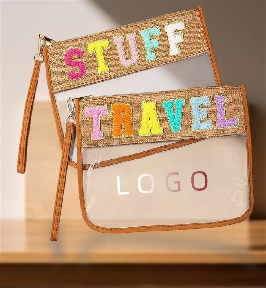 Waterproof Transparent PVC Cosmetic Bag with Embroidered Letters