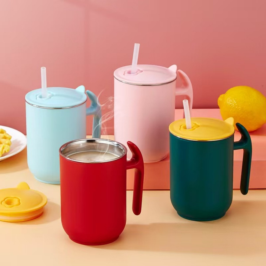 304 Stainless Steel Insulated Coffee Mug with Straw