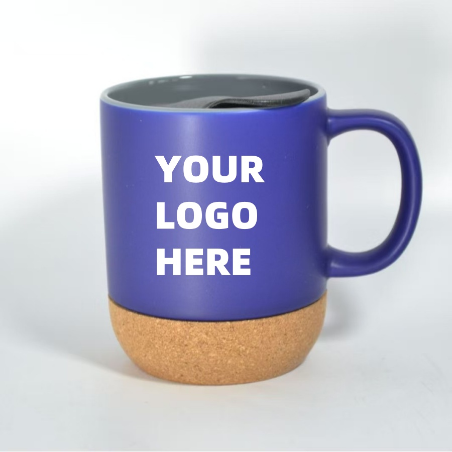 Cork-bottom Ceramic Mug Matte Finish with Plastic Lid