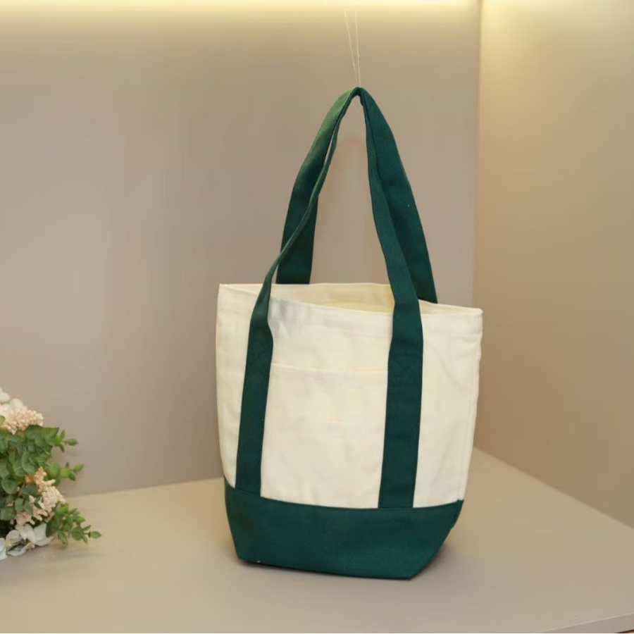 Color-Blocked Canvas Tote Bag
