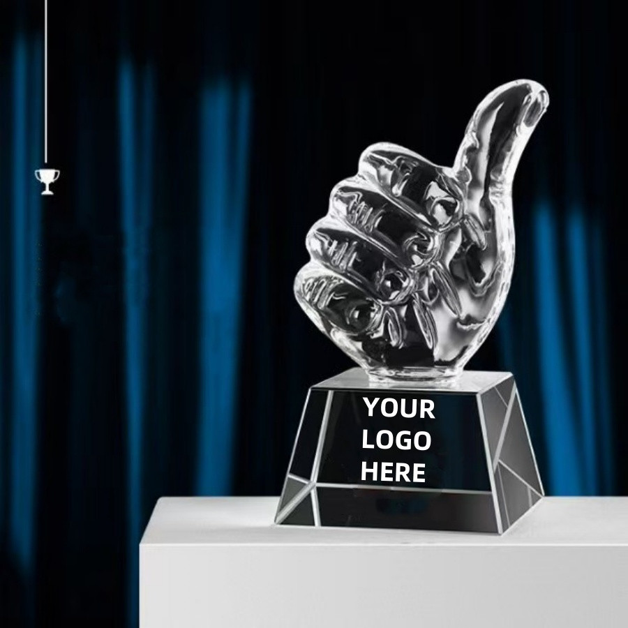 Crystal Thumb-up Trophies for Awards Customizable for Annual Meetings and Employee Recognition